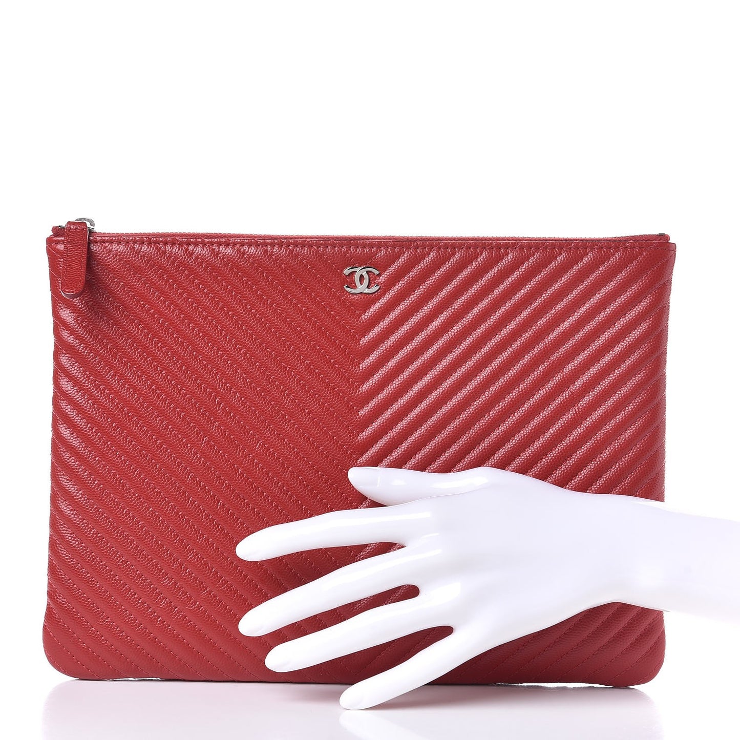 Caviar Chevron Quilted Medium Cosmetic Case Dark Red
