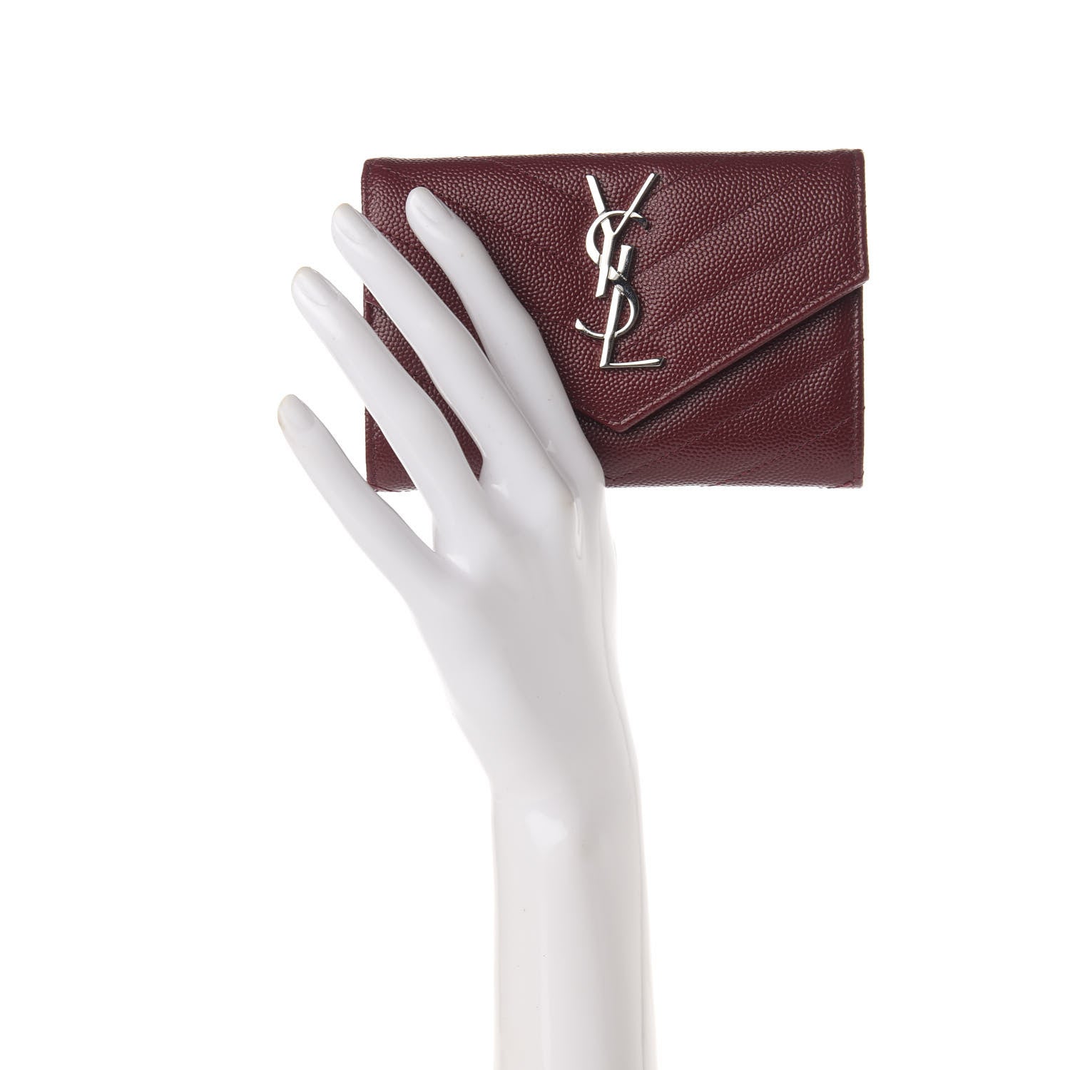 Saint Laurent Grain De Poudre Matelasse Chevron Small Monogram Envelope Wallet Palissandre 2 of 7