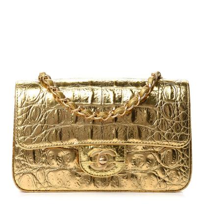Chanel Metallic Calfskin Crocodile Embossed Cocodile Rectangular Mini Flap Gold 1 of 11