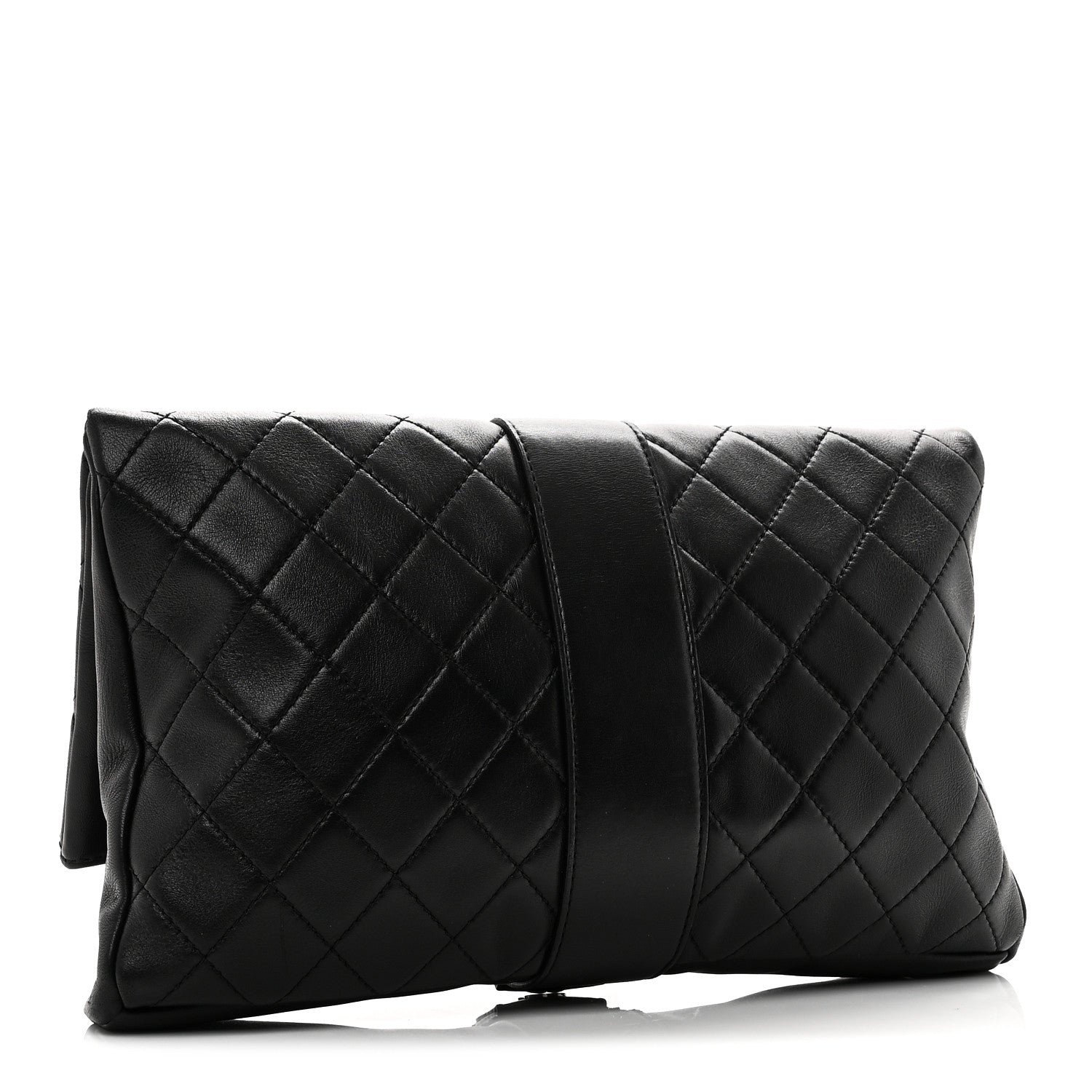 Chanel Lambskin Quilted Grip Clutch Black 3 of 8