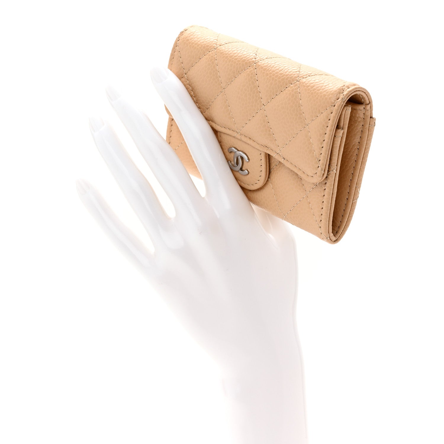Chanel Caviar Quilted Flap Card Holder Wallet Beige 2 of 9