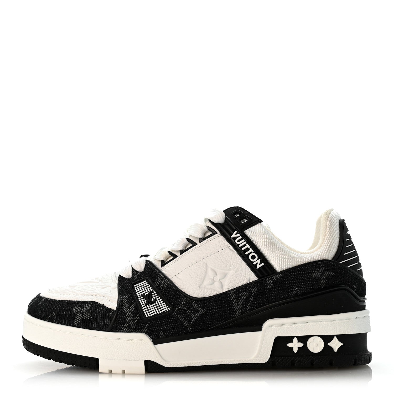 Louis Vuitton Calfskin Embossed Monogram Denim Womens LV Trainer Sneakers 35 Black 1 of 9