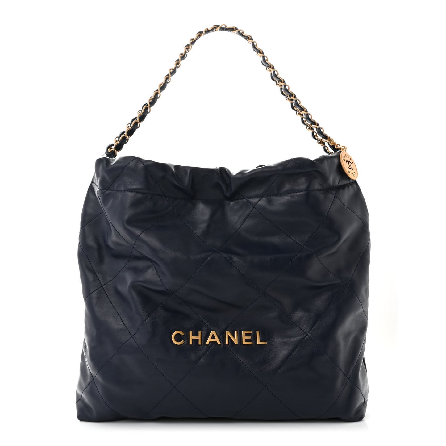 Shiny Calfskin Quilted Chanel 22 Navy Blue