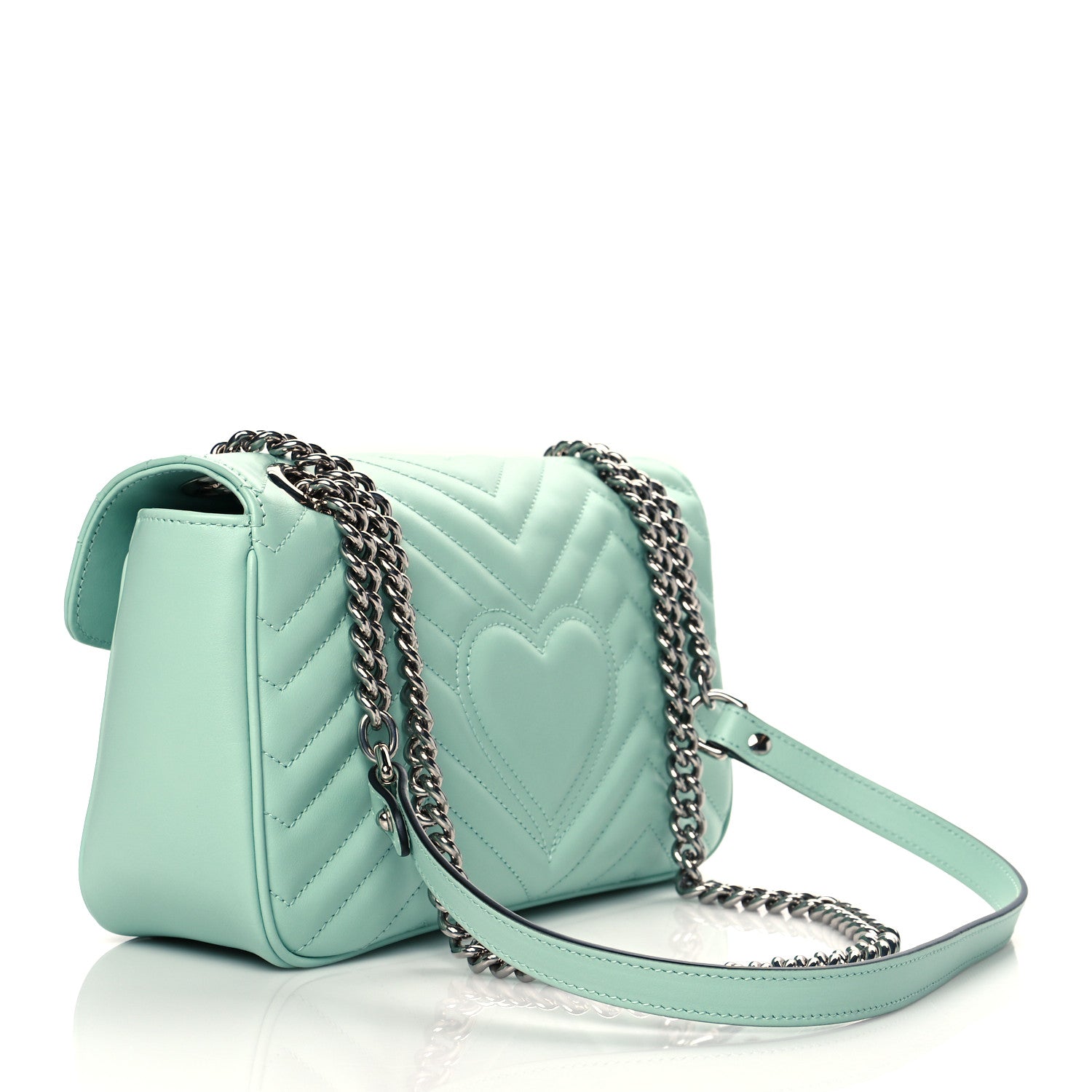 Gucci Calfskin Matelasse Small GG Marmont Shoulder Bag Water Green 3 of 11
