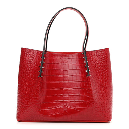Christian Louboutin Crocodile Embossed Calfskin Spiked Small Cabarock Shopper Tote Red 1 of 10