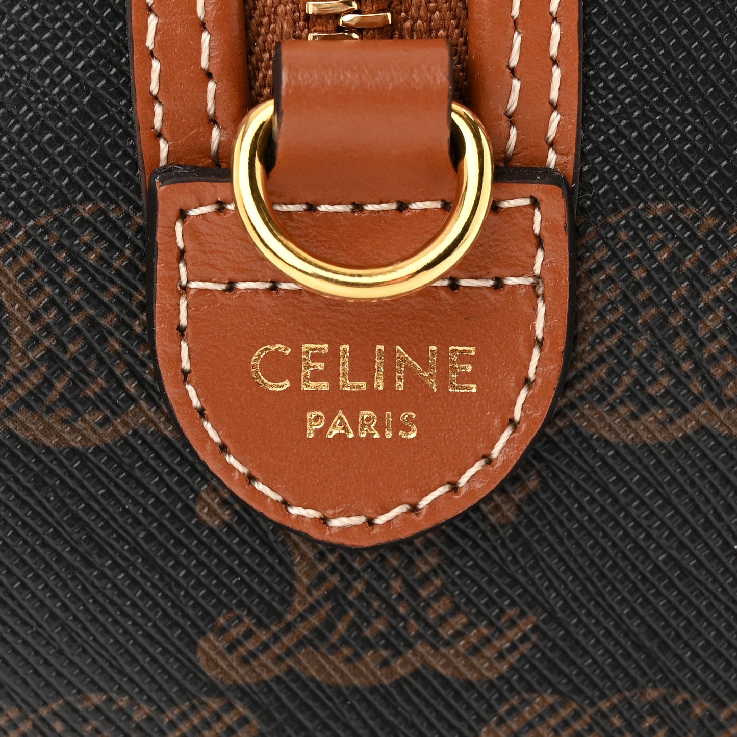 Triomphe Canvas Calfskin Small Boston Bag Tan