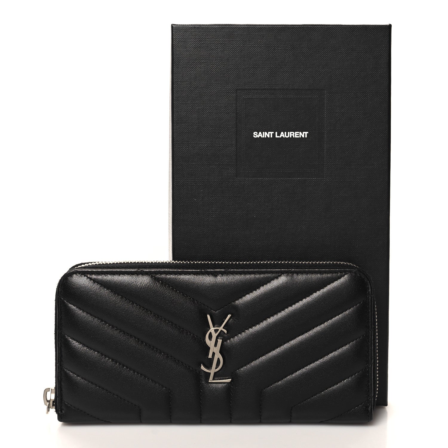 Saint Laurent Calfskin Matelasse Chevron Monogram Zip Around Wallet Black 7 of 7