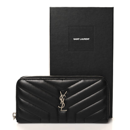 Saint Laurent Calfskin Matelasse Chevron Monogram Zip Around Wallet Black 7 of 7