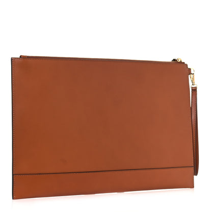 Fendi Vitello King Logo Embossed Large Flat Pouch Cuoio 3 of 12