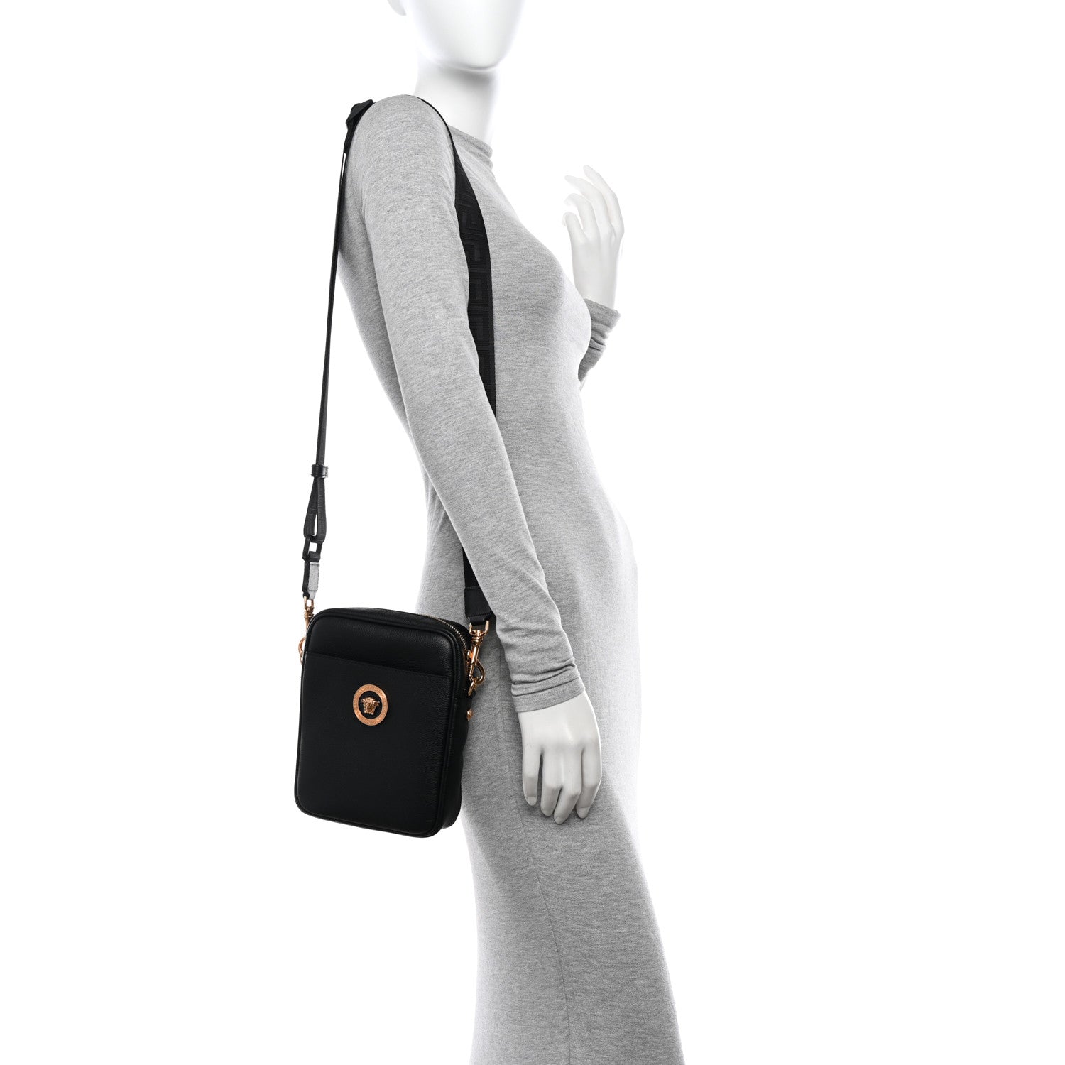 Versace Grained Calfskin Small Medusa Messenger Bag Black 2 of 9
