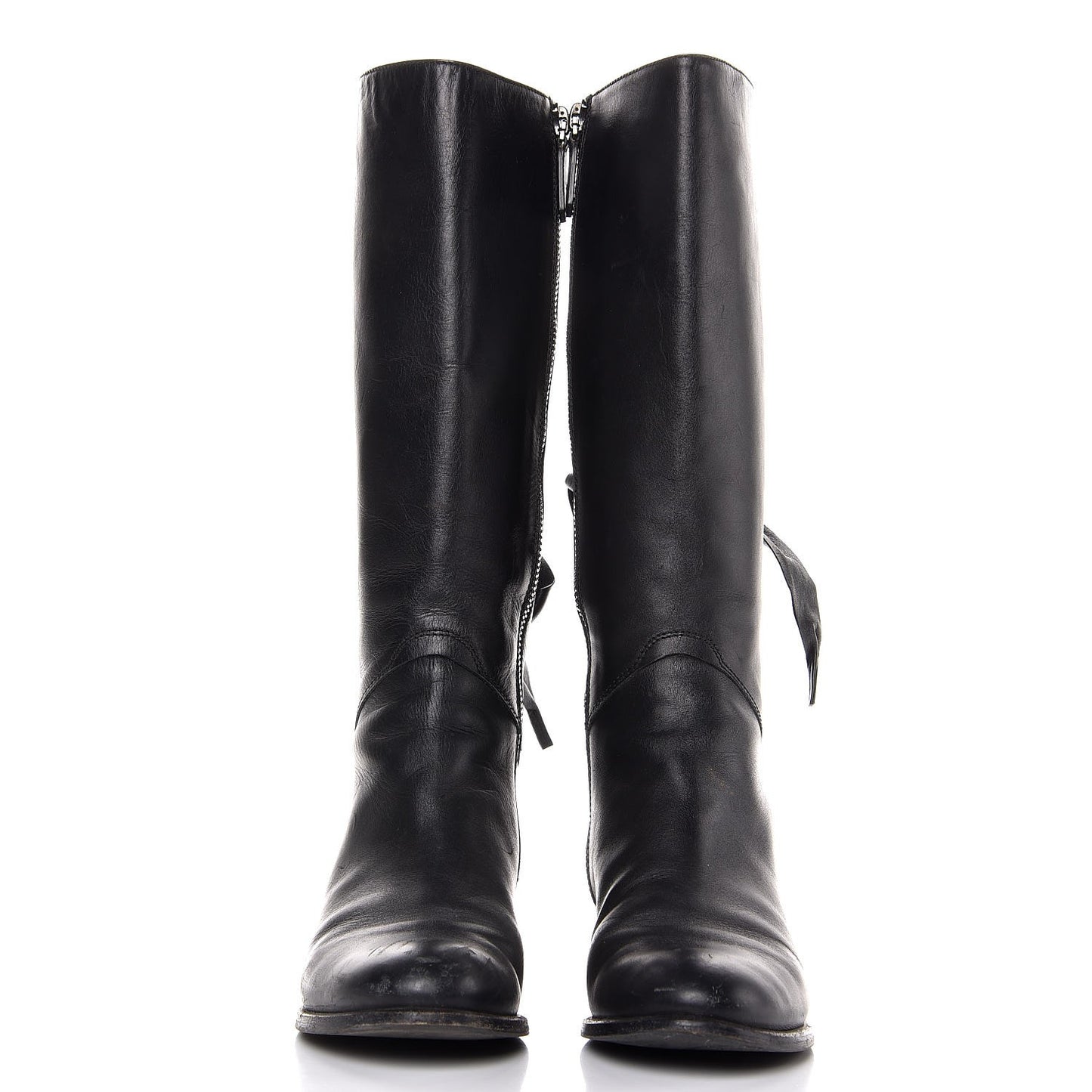 Nappa Ascot Ribbon Lace Up Riding Boots 37 Black