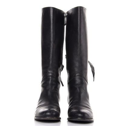 Valentino Garavani Nappa Ascot Ribbon Lace Up Riding Boots 37 Black 2 of 11
