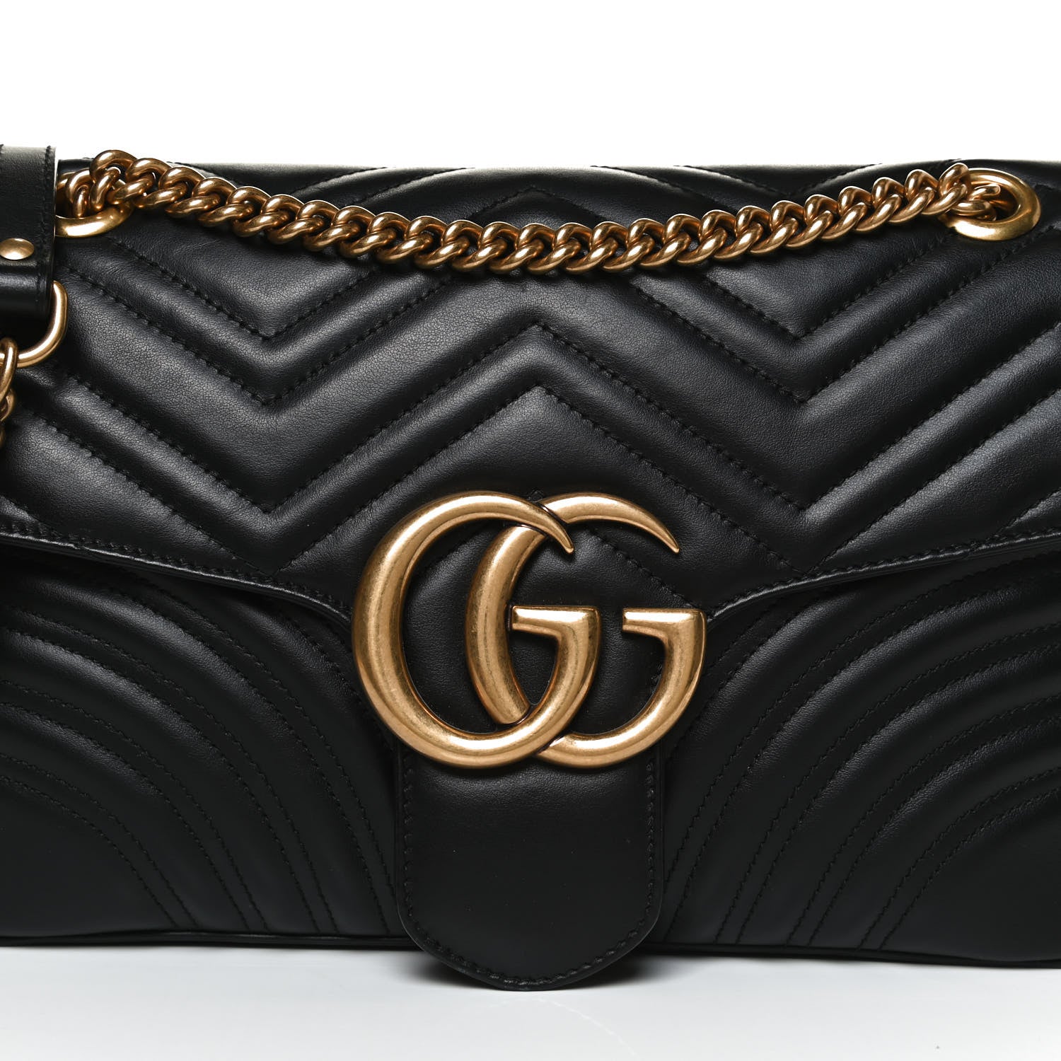 Gucci Calfskin Matelasse Medium GG Marmont Shoulder Bag Black 9 of 11
