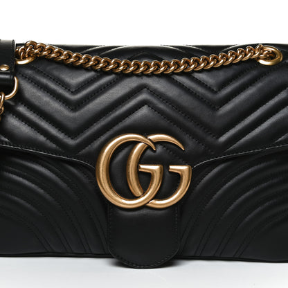 Gucci Calfskin Matelasse Medium GG Marmont Shoulder Bag Black 9 of 11