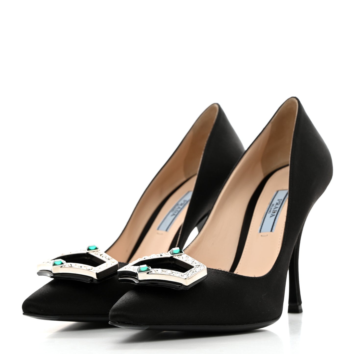 Satin Crystal Embellished Pumps 38 Black
