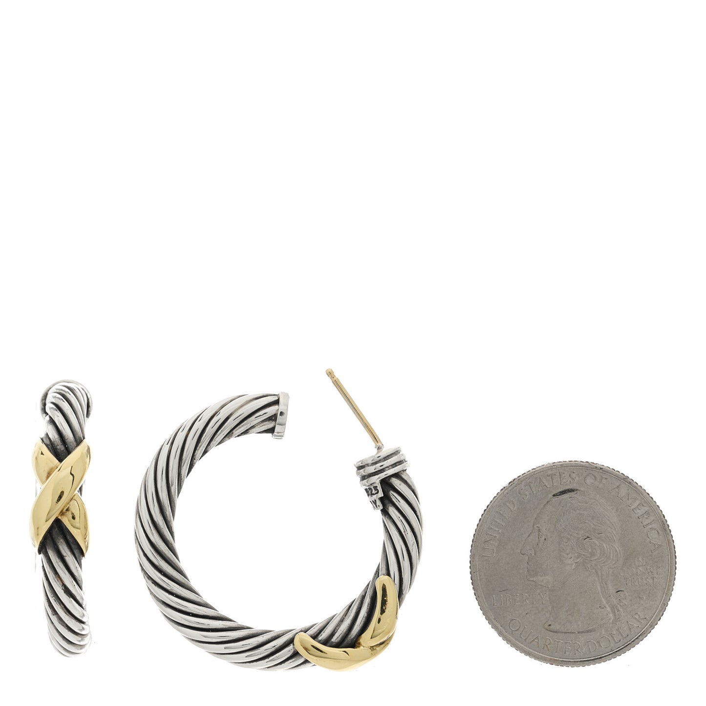 Sterling Silver 14K Yellow Gold Cable Classics X Hoop Earrings