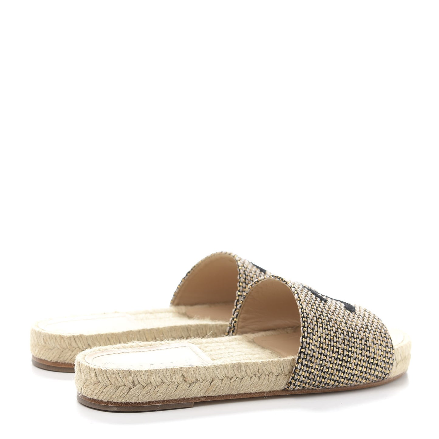 Metallic Tweed CC Espadrille Slip On Sandals 36 Beige Black