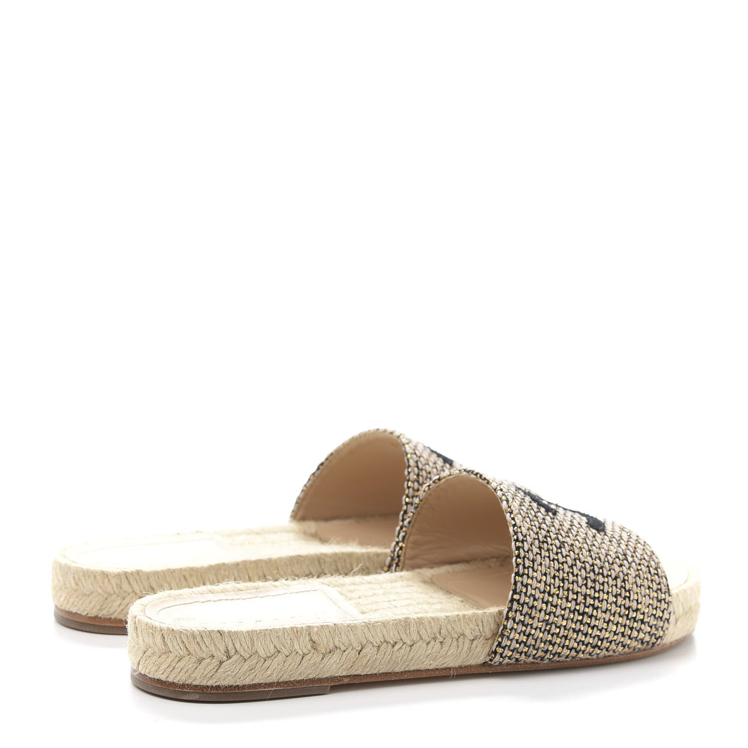 Chanel Metallic Tweed CC Espadrille Slip On Sandals 36 Beige Black 4 of 9