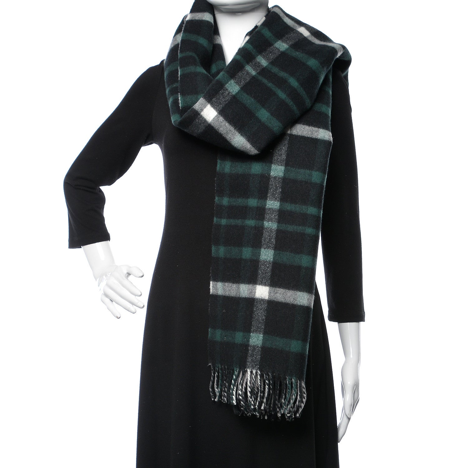 Burberry Wool Cashmere Oversized Reversible Check Duffle Scarf Black 2 of 5