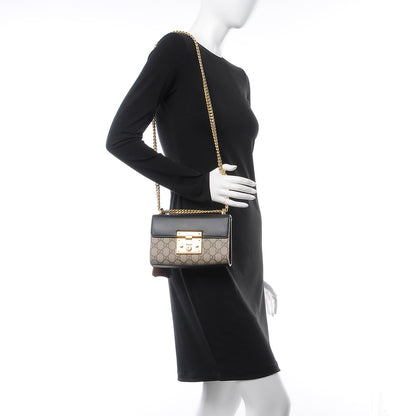 Gucci GG Supreme Monogram Calfskin Small Padlock Shoulder Bag Beige Black Cuir 3 of 10