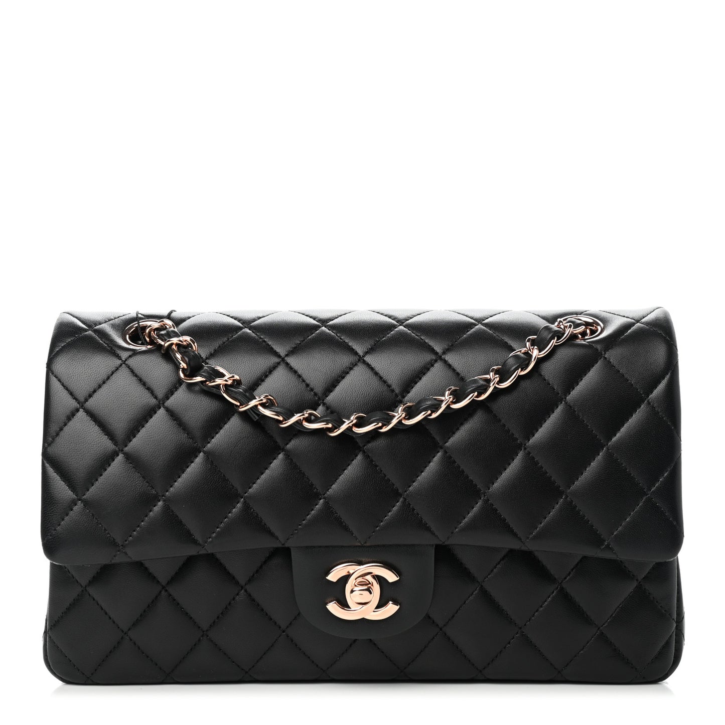 Lambskin Quilted Medium Double Flap Black
