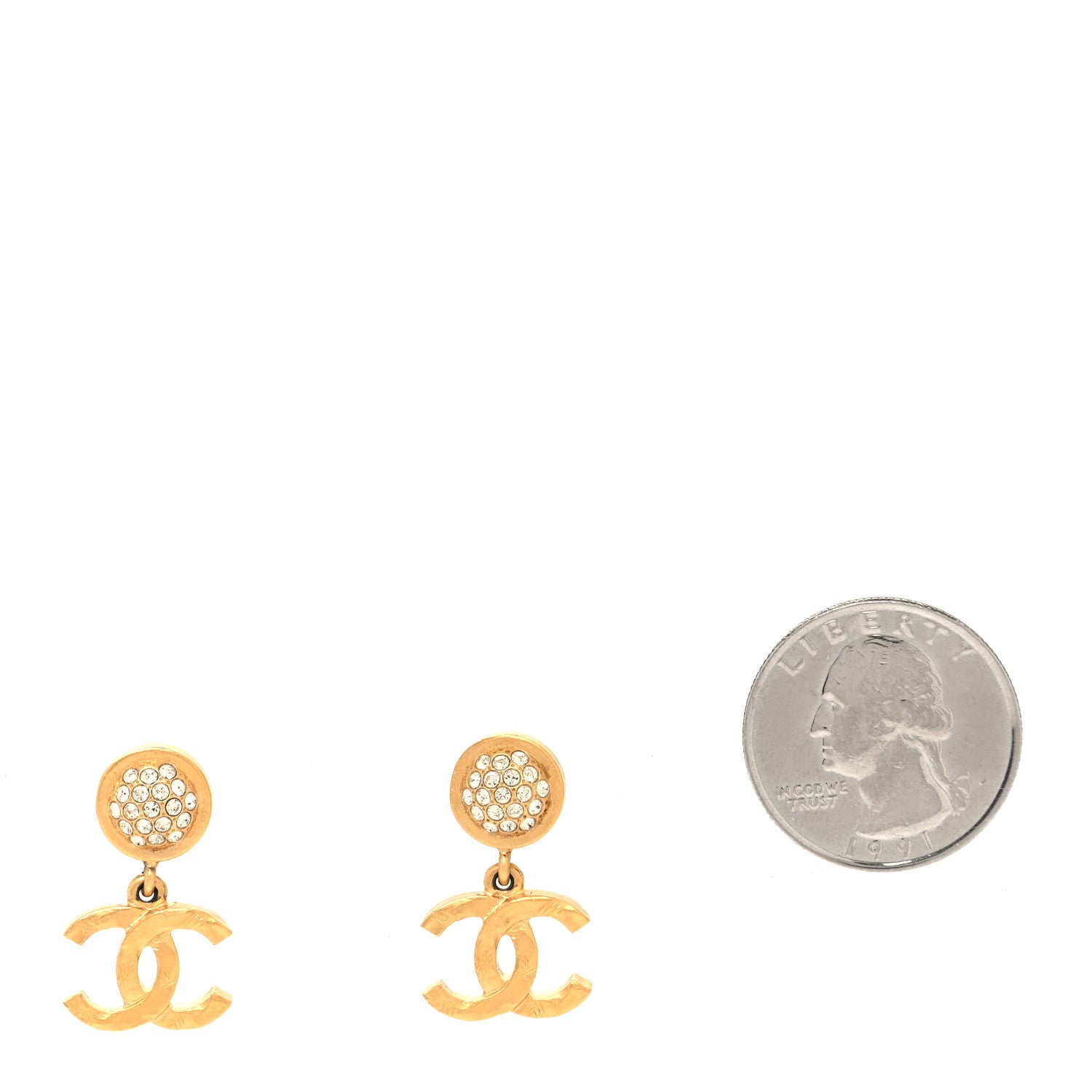 Chanel Crystal CC Drop Earrings Gold 2 of 4