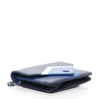 Chanel Lambskin Stitched Wallet On Chain WOC Blue 3 of 12