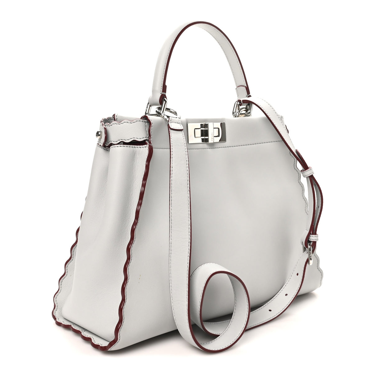 Vitello Seta Shiny Nappa Pearl Scalloped Studded Floral Embroidered Medium Peekaboo Iconic Satchel Grigio Perla Multicolor