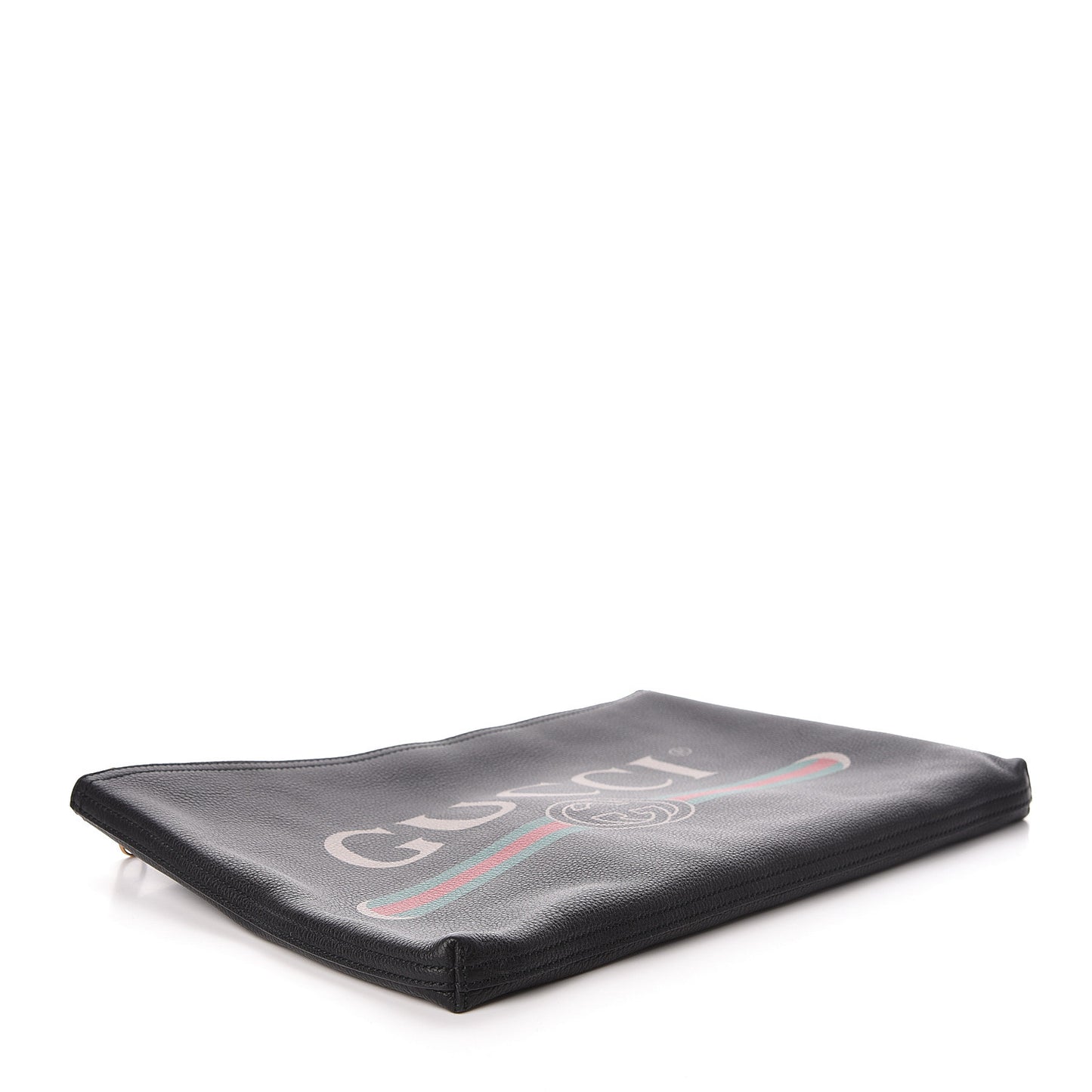 Pebbled Calfskin Large Logo Portfolio Clutch Black