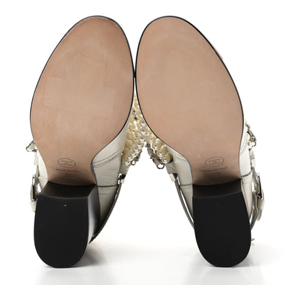 Chanel Crackled Calfskin Pearl Chain CC Short Boots 35 White 5 of 10