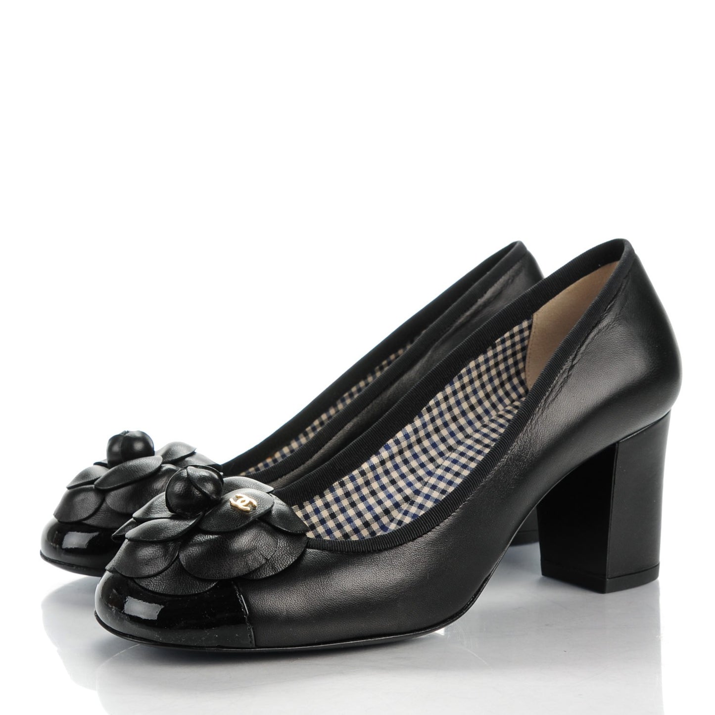 Lambskin Camellia Cap Toe Pumps 37 Black