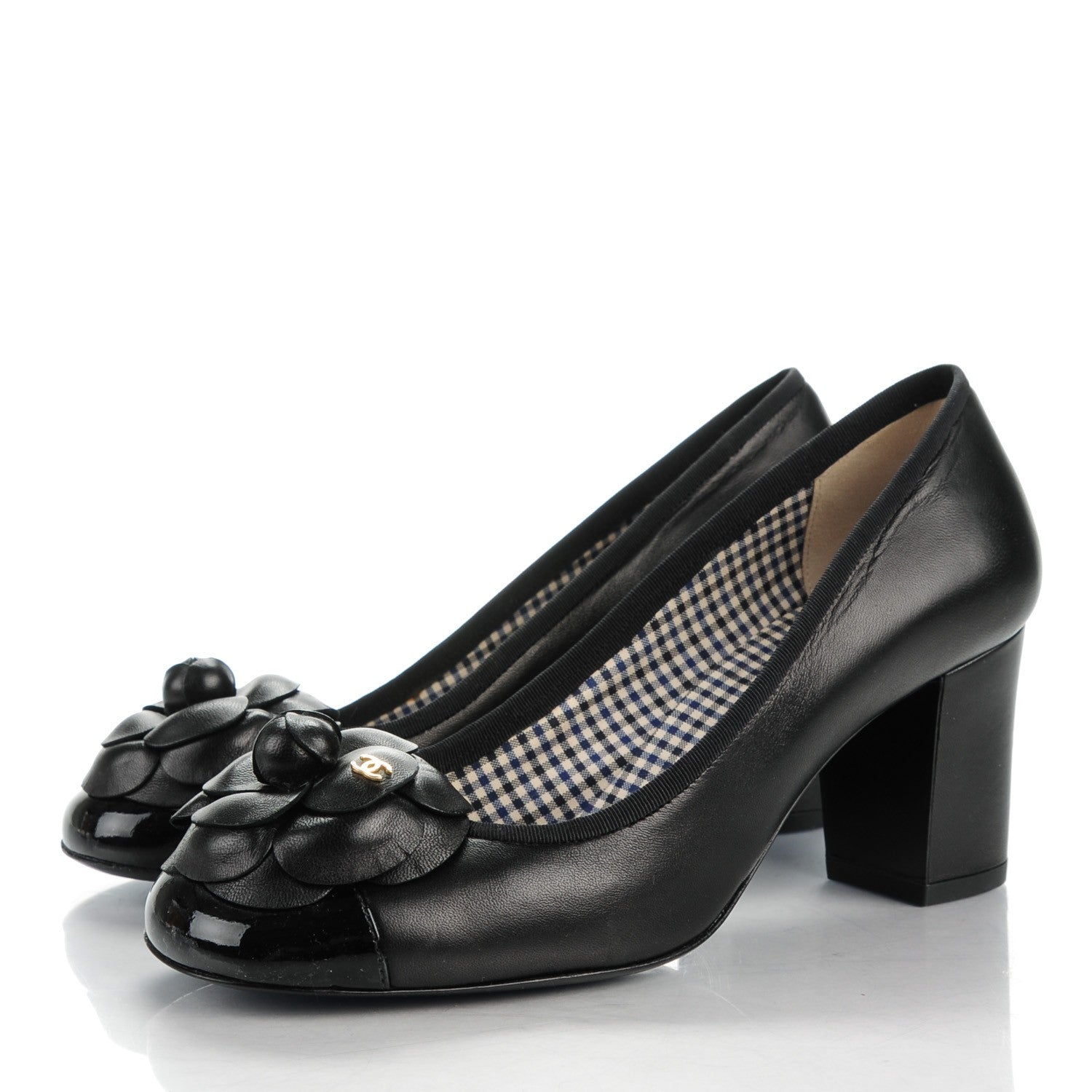 Chanel Lambskin Camellia Cap Toe Pumps 37 Black 3 of 8