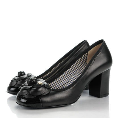Chanel Lambskin Camellia Cap Toe Pumps 37 Black 3 of 8