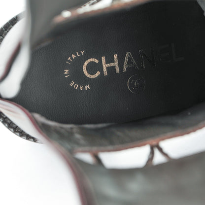 Chanel Tweed Calfskin Lace Up Knee High Boots 37.5 Fuchsia Brown 7 of 7