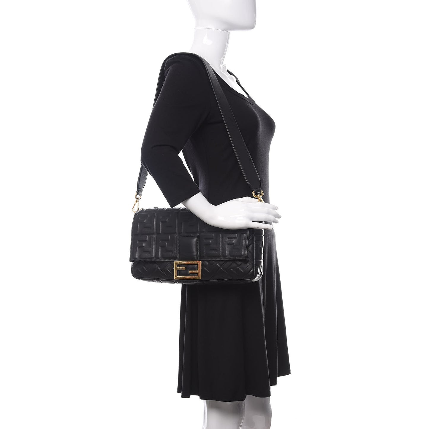 Nappa FF 1974 Embossed Large Baguette Black