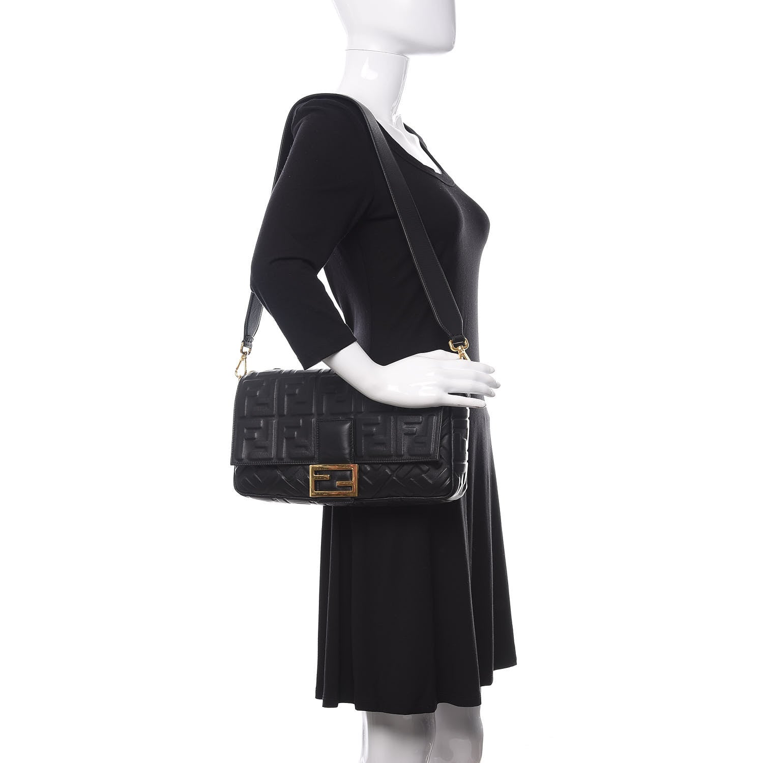 Fendi Nappa FF 1974 Embossed Large Baguette Black 2 of 10