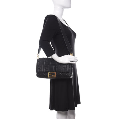 Fendi Nappa FF 1974 Embossed Large Baguette Black 2 of 10