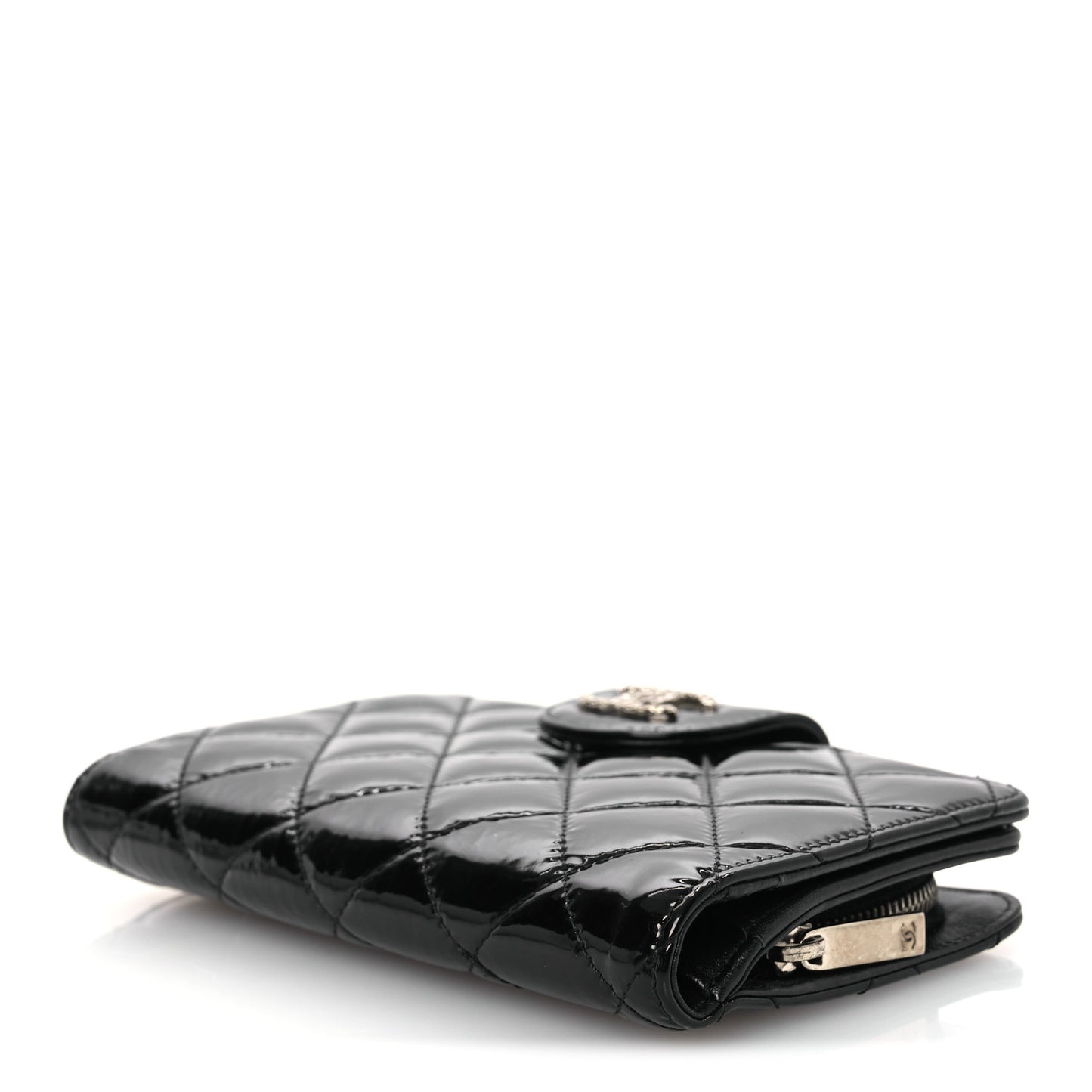 Patent Quilted Brilliant Zipped Pocket Wallet Black