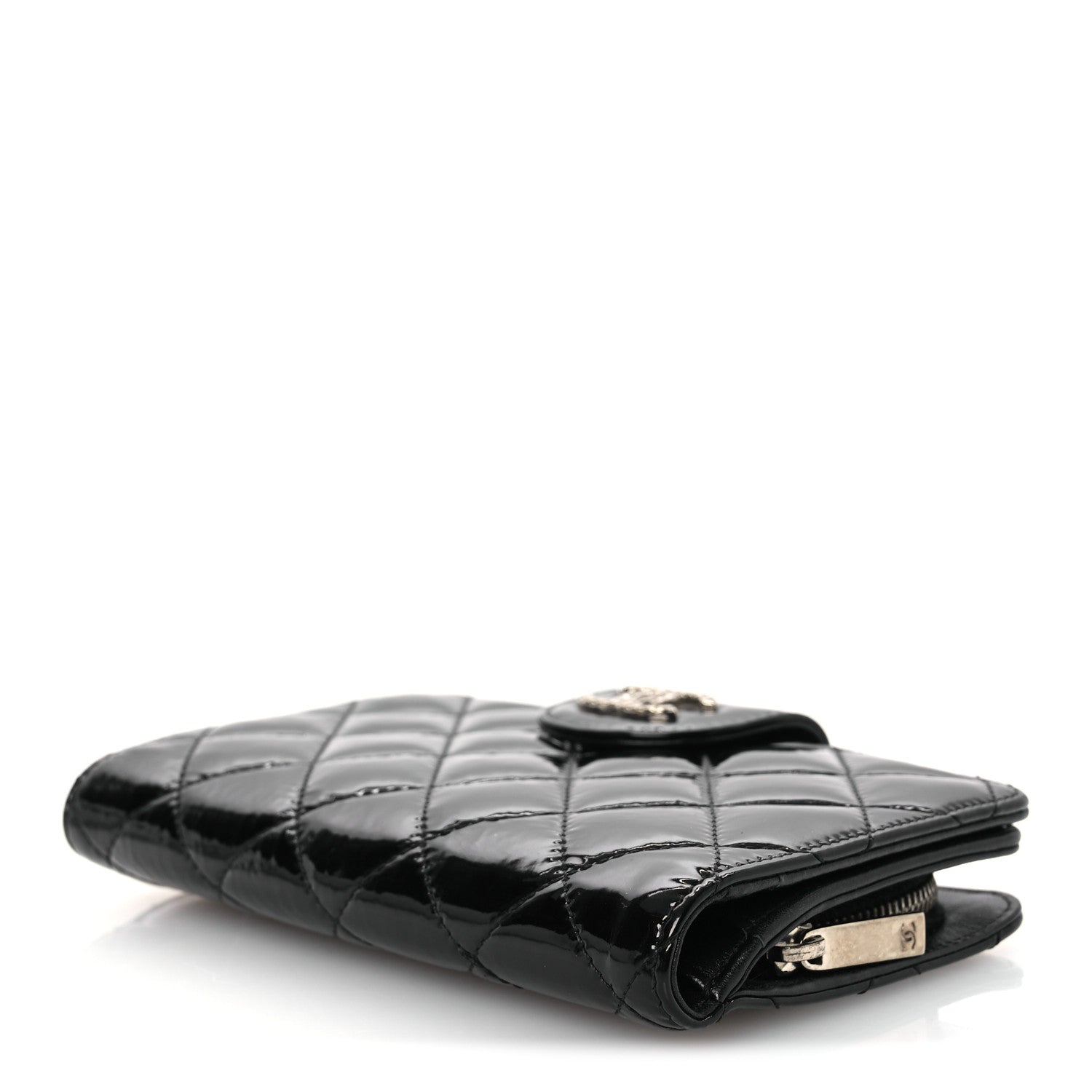Chanel Patent Quilted Brilliant Zipped Pocket Wallet Black 4 of 11