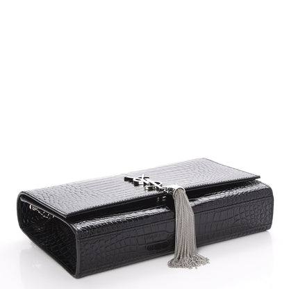 Saint Laurent Calfskin Crocodile Embossed Medium Classic Monogram Kate Tassel Satchel Black 4 of 7