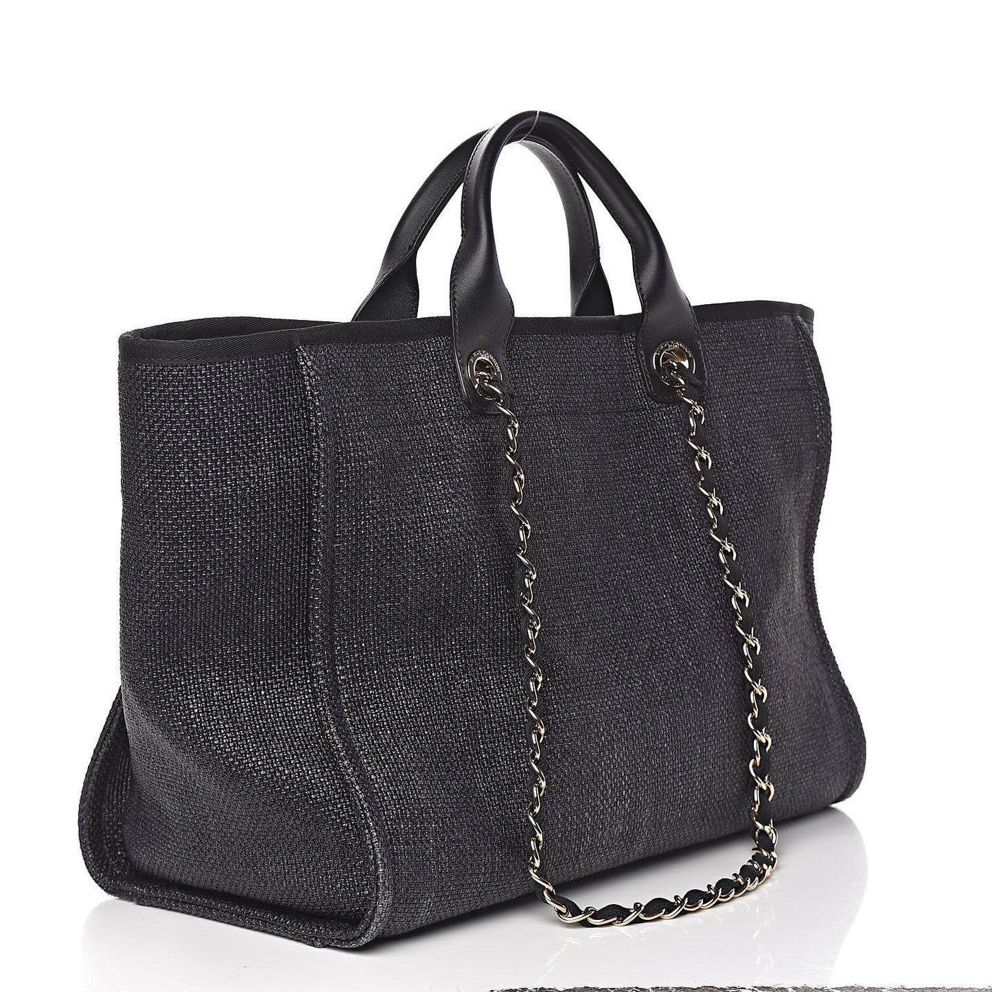Woven Straw Raffia Large Deauville Tote Black