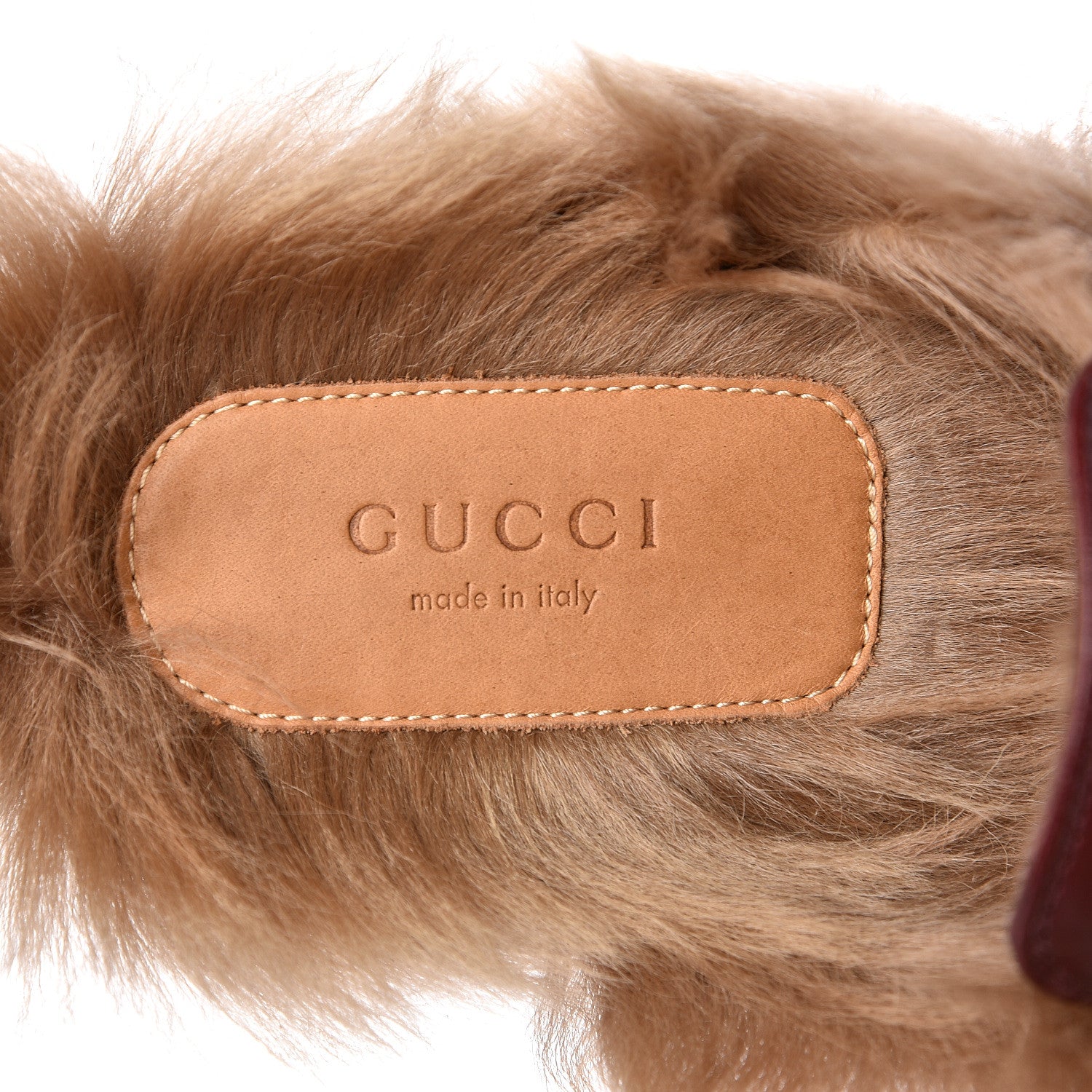 Gucci Malaga Kid Fur Womens Princetown Slippers 37 Vintage Bordeaux Naturale 8 of 9