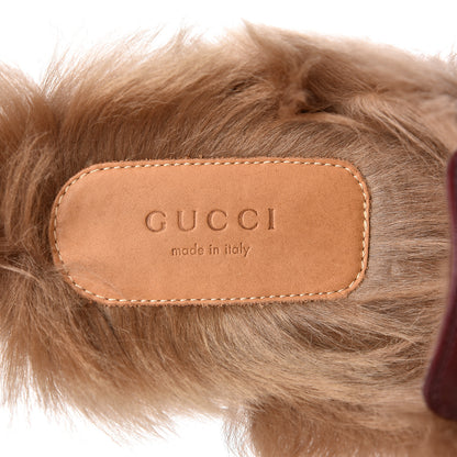 Gucci Malaga Kid Fur Womens Princetown Slippers 37 Vintage Bordeaux Naturale 8 of 9