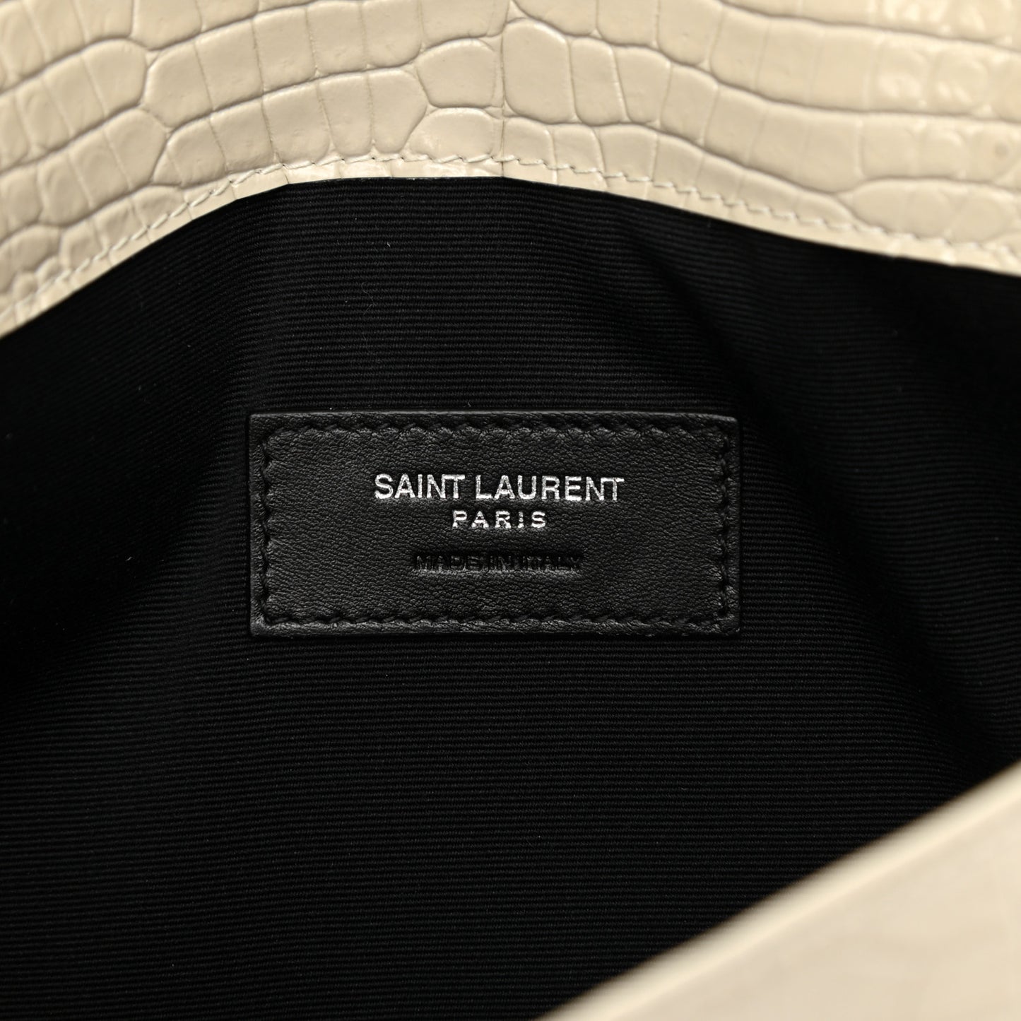 Calfskin Crocodile Embossed Uptown Monogram Pouch Crema Soft