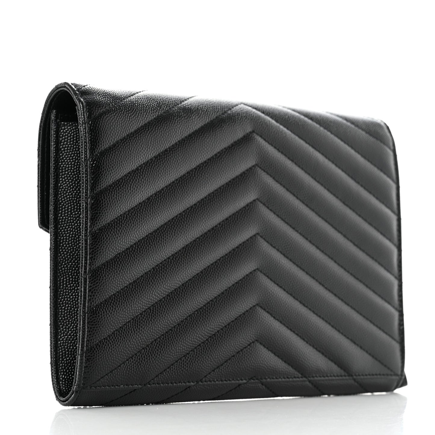 Grain De Poudre Matelasse Chevron Monogram Envelope Clutch Black