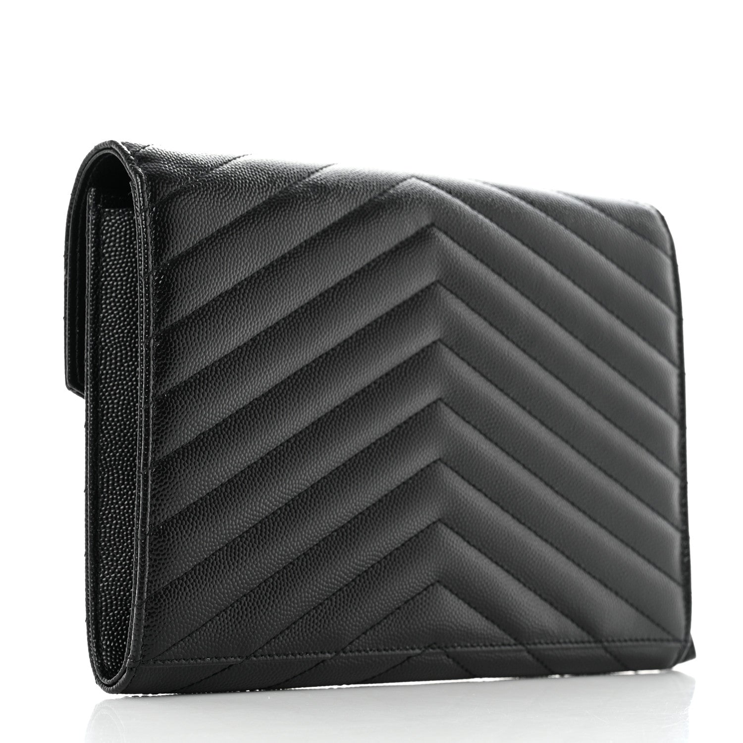 Saint Laurent Grain De Poudre Matelasse Chevron Monogram Envelope Clutch Black 3 of 7