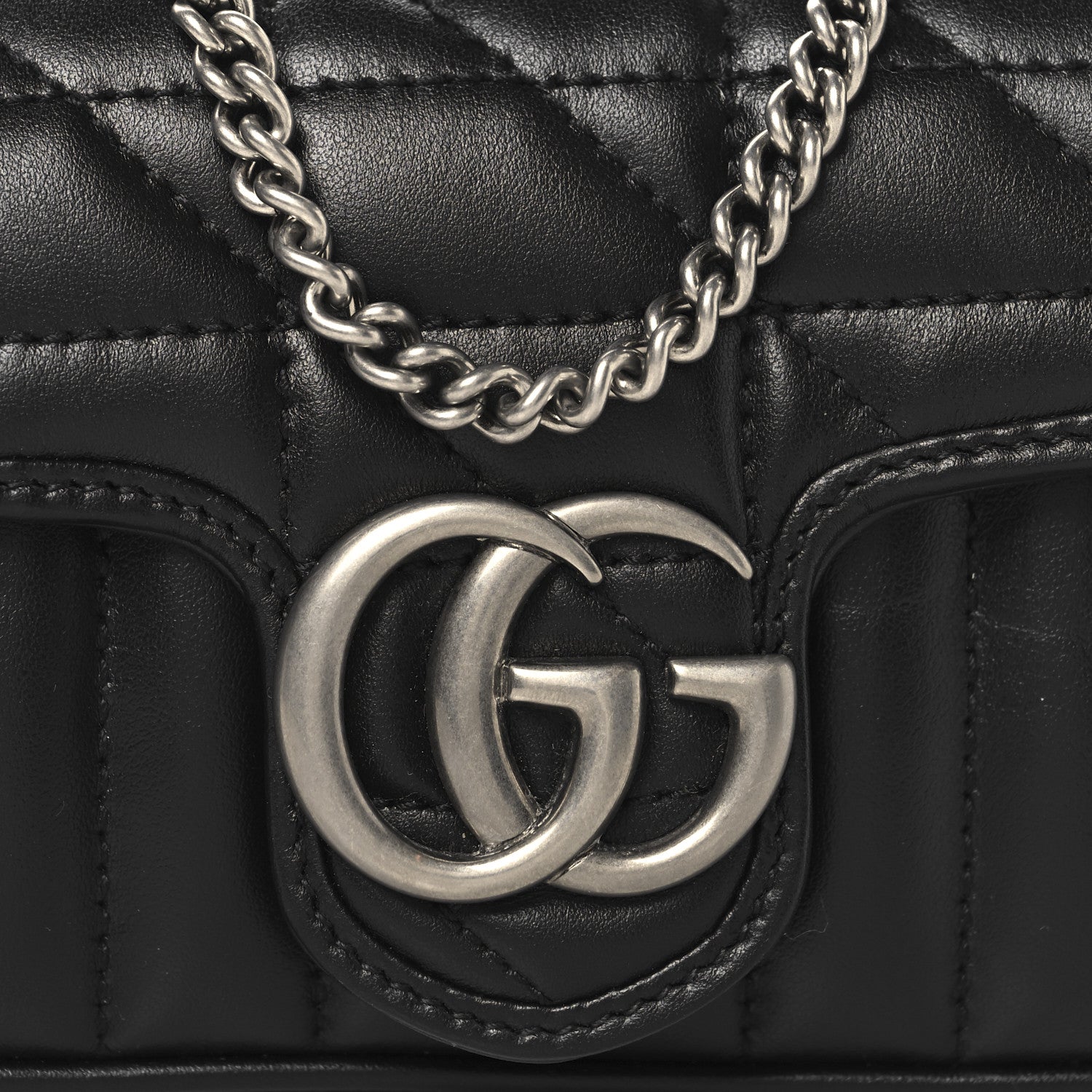 Gucci Calfskin Matelasse Aria Super Mini GG Marmont Shoulder Bag Black 8 of 11