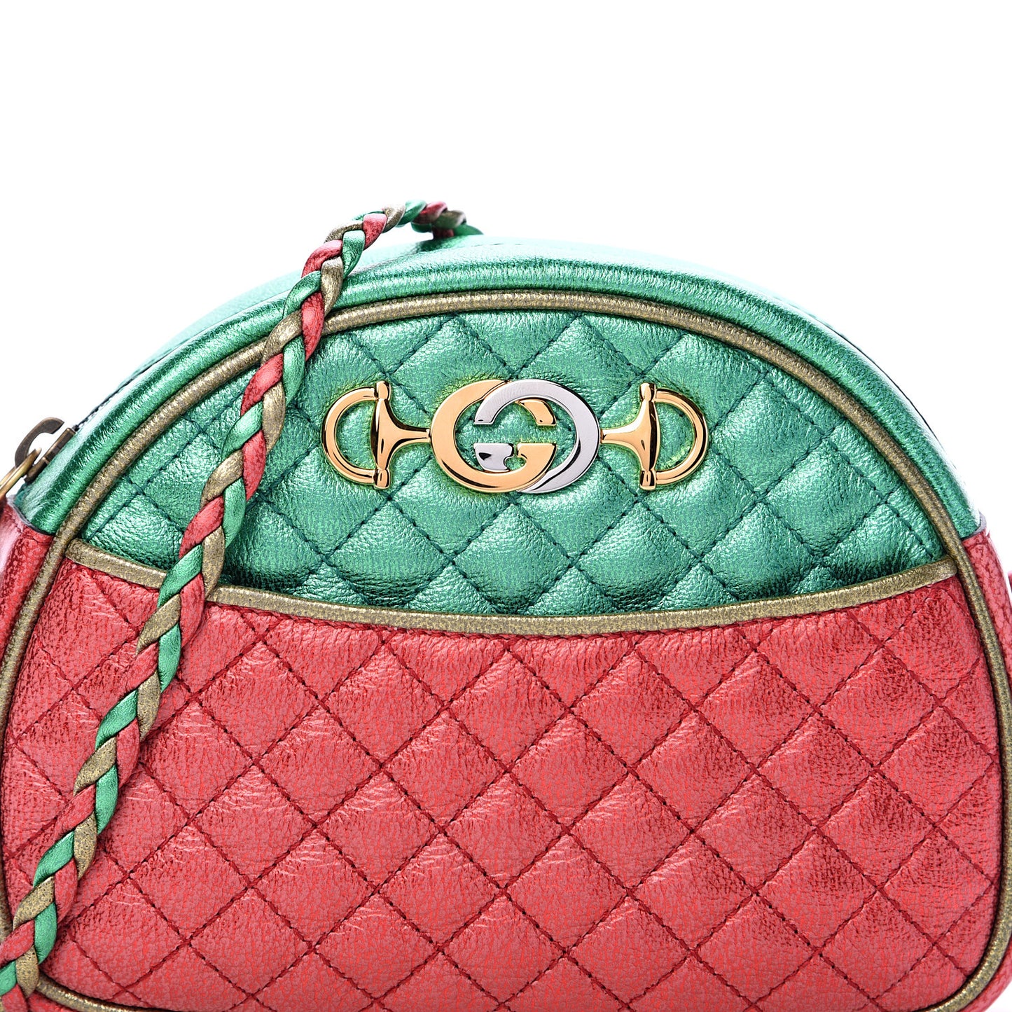Laminated Nappa Trapuntata Mini Zumi Dome Shoulder Bag Rosso Jasmine Green Rame