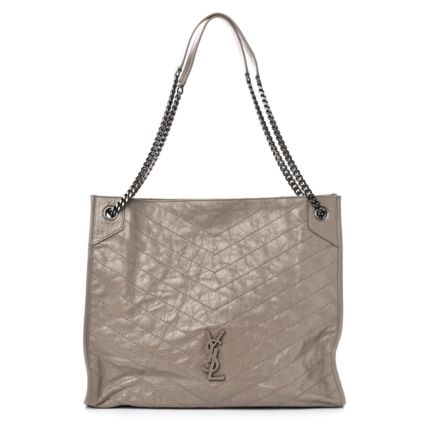 SAINT LAURENT Crinkled Calfskin Matelasse Monogram Large Niki Shopper Tote Dusty Grey