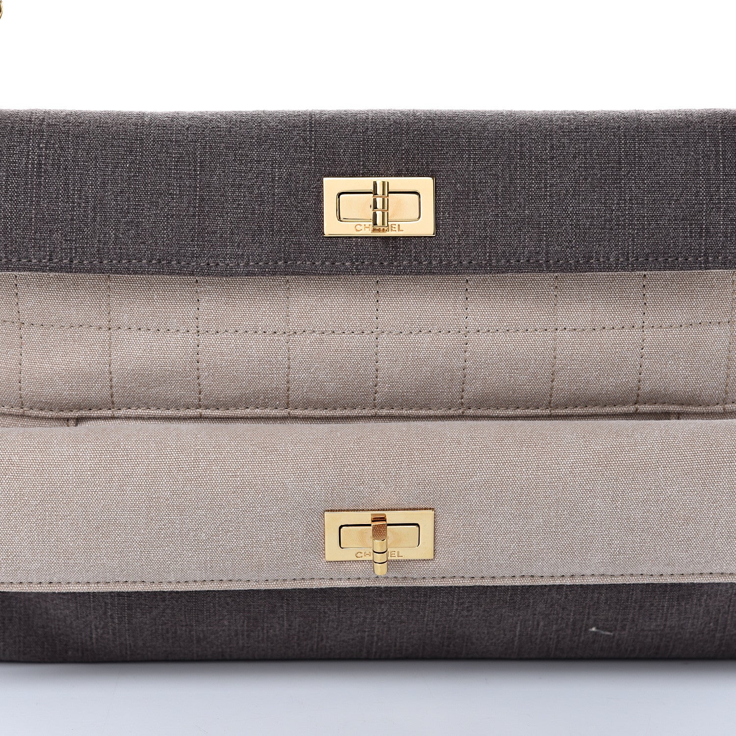 Chanel Canvas Chocolate Bar Mademoiselle Double Flap Clutch Beige Brown 8 of 10